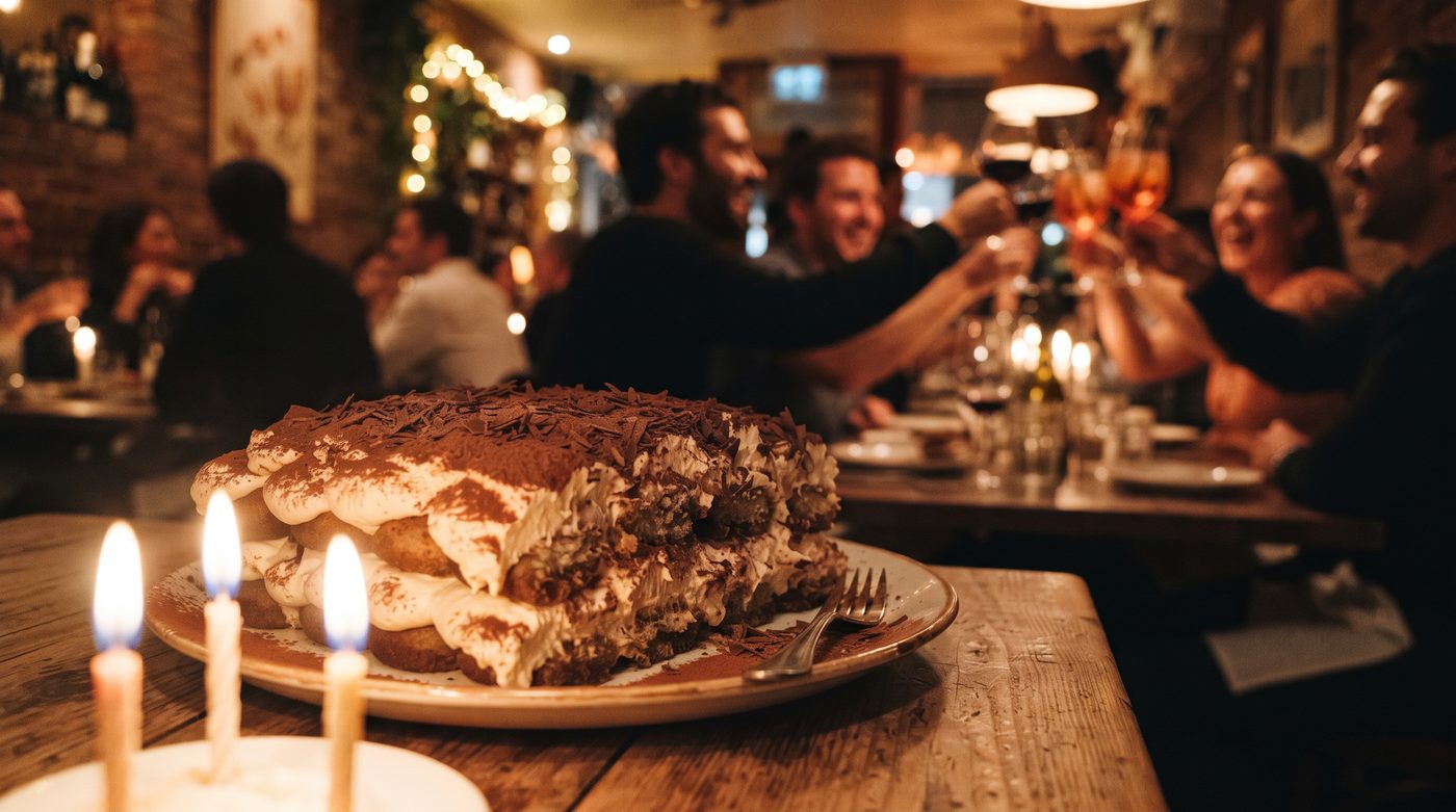 Anniversaire et fête de famille autour d'un tiramisu maison au restaurant Luna Rossa Romainville